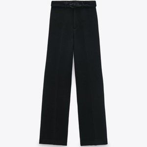 ZARA Belted High-Waisted Textured Pants